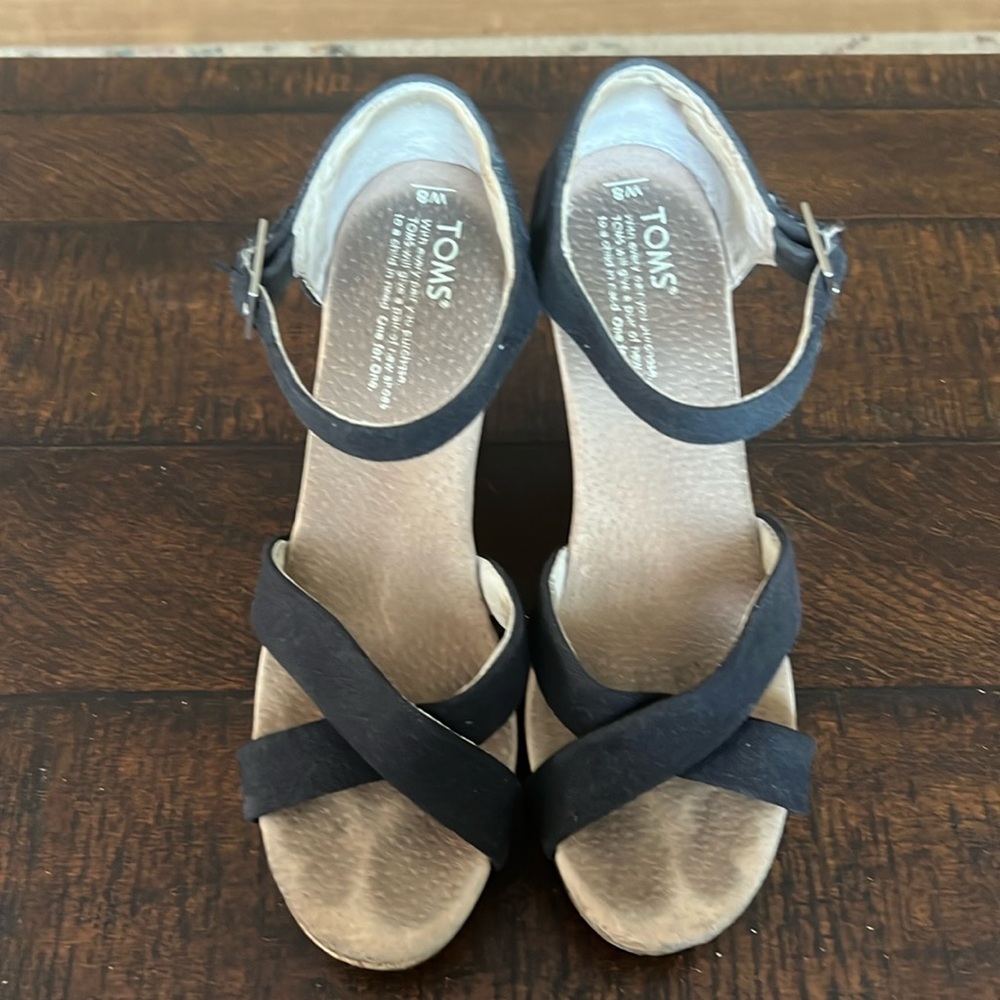 Toms Black Wedge Sandals